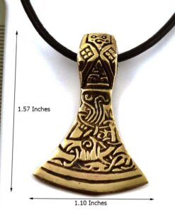 Bronze Celtic Viking Odin Axe head Thors Hammer Mjolnir Pendant Necklace Norse Jewelry Leather Cord18-32 6 61qwGqN QcL