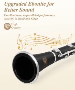 Eastar B Flat Clarinet for Intermediate Beginners, Upgraded Ebonite Bb Clarinet Silver-plated with 2 Barrels, 4C Mouthpiece, Hard Case, Cleaning Kit, ECL-400 Silver keys, Commander style 12 61qz8ZxqUPL