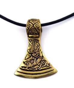 Bronze Celtic Viking Odin Axe head Thors Hammer Mjolnir Pendant Necklace Norse Jewelry Leather Cord18-32 5 61r2ViH49CL