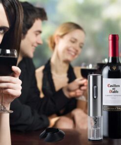 GOSCIEN Electric Wine Opener, Automatic Electric Wine Bottle Corkscrew Opener, Rechargeable Stainless Steel Cordless Electric Wine Bottle Opener Gift Set with Foil Cutter, USB Charging Cable Silver 11 61r41b 0CfL