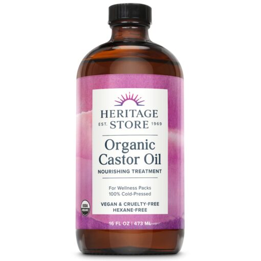 HERITAGE STORE Organic Castor Oil, Glass Bottle, Cold Pressed, Rich Hydration for Hair & Skin, Bold Lashes & Brows | 16oz 16 Fl Oz (Pack of 1)