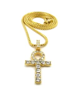 Fashion 21 Micro Pave Egyptian Ankh Cross Pendant 22 to 27 inches Various Chain Necklace Gold Tone 2mm 20" Box Chain 9 61rAa6Z4MUL