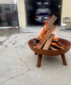 Sunnydaze 34-Inch Rustic Cast Iron Outdoor Raised Fire Pit Bowl with Handles - Oxidized Finish Rust 34 in 27 61rEREbDxzL