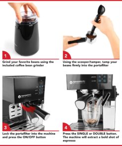 EspressoWorks 19-Bar Espresso, Latte and Cappuccino Maker 10-Piece Set - Brew Cappuccino and Latte with One Button - Espresso Machine with Milk Steamer 1250W - Coffee Gifts (Black) Black 29 61rEkTI8 8L