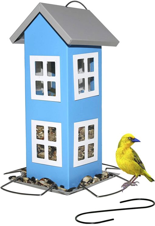 Sherwoodbase Ridge - Wild Bird House Feeder, Weatherproof Design for Easy Cleaning & Refills, Comes with Hook to Hang on Tree, Poles in Backyard Garden, Patio; Gift idea for Parents (Blue)