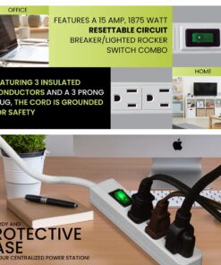 GoGreen Power (GG-13002MS) 3 Outlet Power Strip, White, 2.5 Ft Cord Pack of 1 22 61rGOrtNCvS