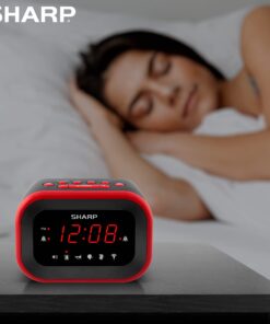 SHARP Big Bang Super Loud Alarm Clock for Heavy Sleepers, 6 Extremely Loud Wake Up Sounds: Rooster, Bugle, Nagging Mom, Jackhammer, Siren, Beep – Up to 115db Volume, Red/Black with Red LED Display 20 61rI85d5UL