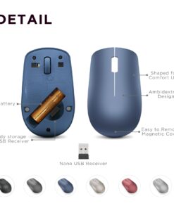 Lenovo 530 Wireless Mouse with Battery, 2.4GHz Nano USB, 1200 DPI Optical Sensor, Ergonomic for Left or Right Hand, Lightweight, GY50Z18986, Abyss Blue 15 61rICEuBaFL