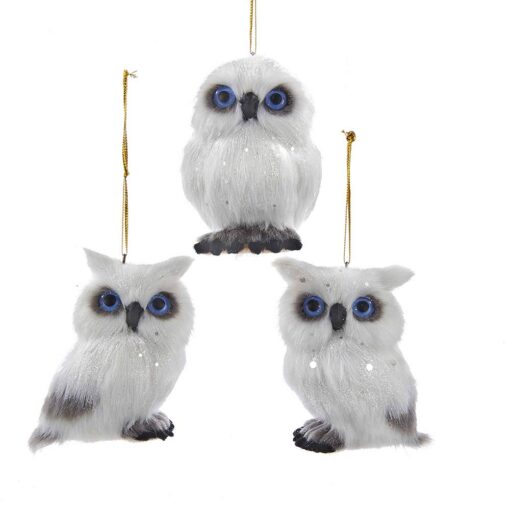 Plush White Owl Ornaments, 3 Assorted