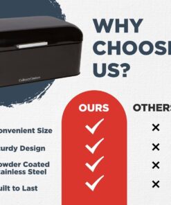 Culinary Couture Extra Large Black Bread Box for Kitchen Countertop - Holds 2 Bread Loaves! - 16.5" x 9" x 6.5" - Stainless Steel Vintage Bread Boxes for Kitchen Counters - Bonus Recipe EBook 27 61rTIv8dQLL