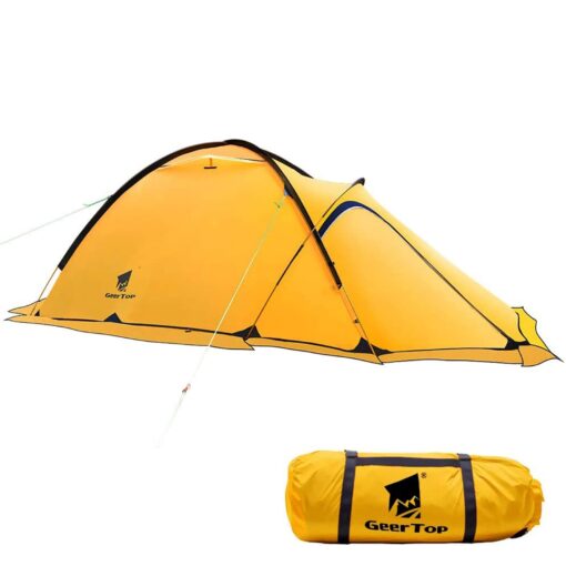 Geertop Portable 2 Person 4 Season Tent Waterproof Backpacking Tent Double Layer All Weather for Camping Hiking Travel Climbing Mountaineering - Easy Set Up Yellow