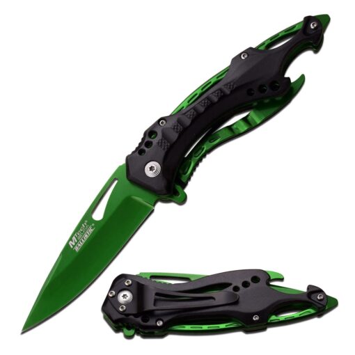 MTECH USA MT-A705 Series – Spring Assisted Folding Knife, Pocket Clip, Tactical, EDC, Self Defense Green 4.5-inch closed