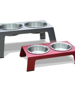 Alternative view of PetFusion Elevated Dog Bowls in Premium Anodized Aluminum Stand (Tall 8"). 2 US FOOD GRADE Stainless Steel 56oz bowls, Metallic Gray Tall - 8"