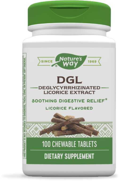 Nature's Way DGL Chewable Tablet - Digestive Support & Relief* - Deglycyrrhizinated Licorice Extract - Gluten, Soy & Dairy Free - 100 Chewables