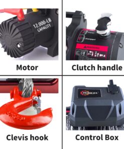 Alternative view of RUGCEL WINCH 12000lb Waterproof Electric Black Synthetic Rope Winch with Hawse Fairlead, Wired Handle and 2 Wireless Remote