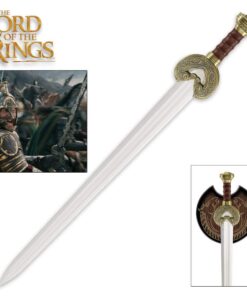 Alternative view of Lord of The Rings King Theoden’s Sword Herrugrim Replica with Display Plaque - Officially Licensed, 420 Stainless Steel Blade, Brass-Plated Guard - Perfect for Any LOTR Fan - 36 1/2" Overall