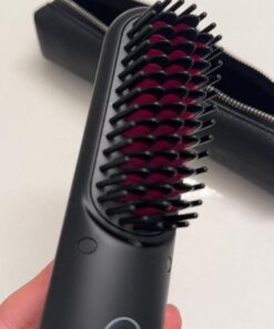 TYMO Porta Cordless Hair Straightener Brush, Portable Mini Straightening Brush for Travel, Negative Ion Hot Comb Hair Straightener for Women, Lightweight to Carry Out, USB Rechargeable, Anti-Scald Black 51 61raaWhF3GL