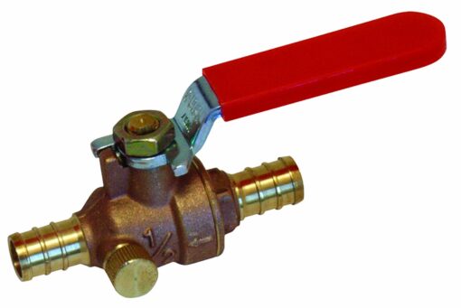 Watts PEX LFP-564 In-Line Full Port Ball Valve 1/2-Inch Barb x Barb 1/4-Inch Drain Low-Lead, Brass