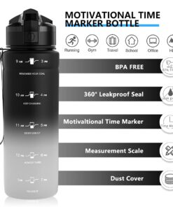 ZOUNICH Tritan BPA Free Water Bottle with Time Marker - 32oz/24oz/17oz Leakproof Motivational Sports Water Bottles to Ensure You Drink Enough Water Throughout The Day for Fitness and Outdoor Activity 1000ml/32oz Black/White Gradient 9 61rbpJVPIZL 1