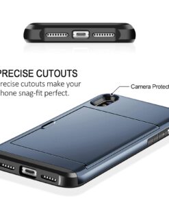 SAMONPOW iPhone X Case, iPhone 10 Case,Hybrid iPhone X Wallet Case Card Holder Shell Heavy Duty Protection Shockproof Anti Scratch Soft Rubber Bumper Cover Case for iPhone X 5.8 inch Dark Blue 16 61rfaQP0RzL