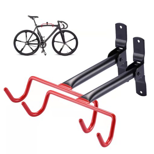 PHUNAYA Bike Hanger Wall Mount Bike Hook Horizontal Foldable Bicycle Holder Garage Bike Storage Bicycle Hoist Heavy Duty Screws (2 pack) Classic 2pack