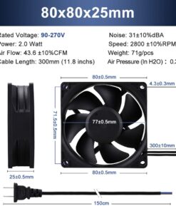 Alternative view of Wathai EC Axial Fan AC 110V 115V 120V 220V 240V Brushless Cooling Fan 80mm x 25mm for Desktop 80x25mm