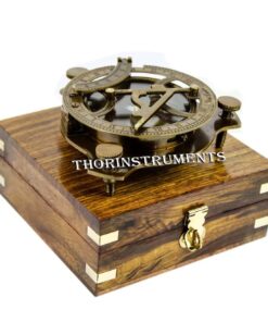 THOR INSTRUMENTS 5" Triangular Beautiful Nautical Sundial Compass with Level Meter Encased in Genuine Rosewood Anchor Inlaid Case Maritime Decor Gifts Rustic Vintage Home Decor Gifts