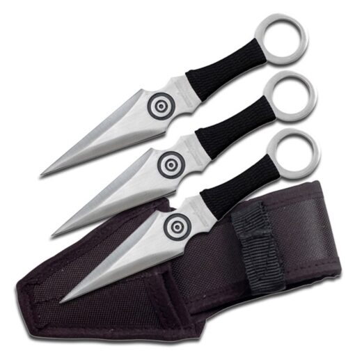 Perfect Point PP-028-3BK Throwing Knife Set with Three Knives, Silver Blades, Black Cord-Wrapped Handles, 6-1/2-Inch Overall