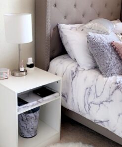 LimeLights LT2024-WHT Brushed Steel Stick Table Desk Lamp with Charging Outlet and Drum Fabric Shade, White 1 47 61rsj0JMpbL