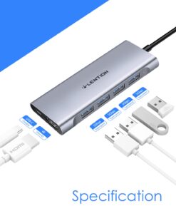 LENTION USB-C Multi-Port Hub with 4K HDMI Output, 100W PD, 4 USB 3.0 5Gbps Compatible 2023-2016 MacBook Pro, New Mac Air & Surface, Chromebook, iPhone 15, More, Stable Driver Adapter (C35, Space Gray) 20 61ruIAh1cLL