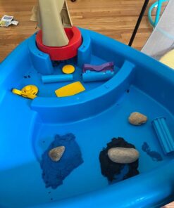 Amazon Basics 6 Piece Kids’ Sensory Sand & Water Wheel Play Table, 2 Floating Sailboats, Bucket, Tower, Easy Snap-Together Assembly, Red/Blue 21 61ruQG4FgL