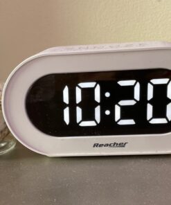 REACHER Small LED Digital Alarm Clock with Snooze, Simple to Operate, Full Range Brightness Dimmer, Adjustable Alarm Volume, Outlet Powered Compact Clock for Bedrooms, Bedside, Desk, Shelf(White) White Digit 35 61rv1k8KBdL