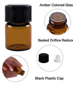 Super Z Outlet 1ml (1/4 dram) Mini Amber Glass Vial Bottles with Orifice Reducer and Cap for Essential Oils, Colognes & Perfumes (12 Pack) 22 61ryNXY29DL