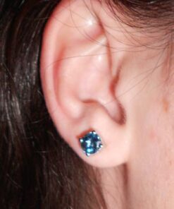 Peora London Blue Topaz Stud Earrings 925 Sterling Silver, Solitaire Scroll Gallery, Natural Gemstone Birthstone, 2 Carats Total, Round Shape 6mm, Friction Backs 26 61rzr6l1JL