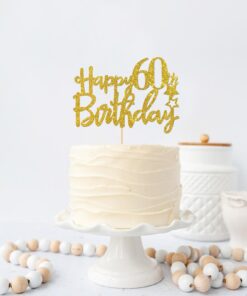 Gold Glitter Happy 60th Birthday Cake Topper,Hello 60, Cheers to 60 Years,60 & Fabulous Party Decoration 24 61s 3diQtL