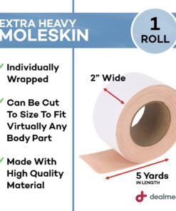 Dealmed Extra Heavy Moleskin Tape – 1 Roll, 2" x 5 Yards/Roll Moleskin for Feet and Virtually Any Body Part, Great for Corns, Calluses, and Blisters 8 61s6yQOdL L