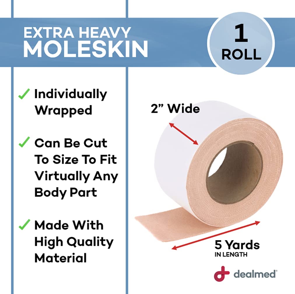 Dealmed Extra Heavy Moleskin Tape – 1 Roll, 2" x 5 Yards/Roll Moleskin for Feet and Virtually Any Body Part, Great for Corns, Calluses, and Blisters 3 Dealmed Extra Heavy Moleskin Tape – 1 Roll, 2" x 5 Yards/Roll Moleskin for Feet and Virtually Any Body Part, Great for Corns, Calluses, and Blisters - Image 3