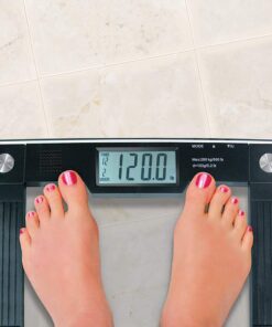 Ideaworks JB5824 Extra Wide Talking Scale-Visual & Voice Display Scale- 550 Pounds Max-Tamper Glass-Extra Wide Width-Large LCD Display-Tap On & Off Auto Function Clear 4 61s9 wHOsYL