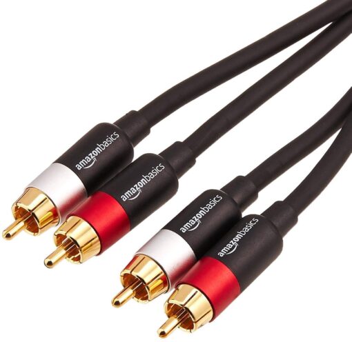 Amazon Basics 2 RCA Audio Cable for Stereo Speaker or Subwoofer with Gold-Plated Plugs, 15 Foot, Black 15 Feet