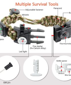 Alternative view of NVioAsport 20 in 1 Survival Paracord Bracelet Adjustable Gear Kit with SOS LED Light, Fire Starter, Bigger Compass, Survival Whistle, Perfect for Camping, Hiking, Fishing Army Green Camo 1PC