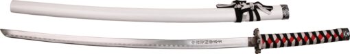 MASTER USA SW-68LWH Samurai Sword with Black/White/Red Cord-Wrapped Handle, White Wood Scabbard, 40-Inch Overall