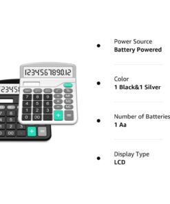 Calculator, Splaks 2 Pack Standard Functional Desktop Calculators Solar and AA Battery Dual Power Electronic Office Calculators with 12-Digit Large Display (1 Basic Black&1 Updated Silver) 1 Black & 1 Silver 18 61sDDGI3UCL 5