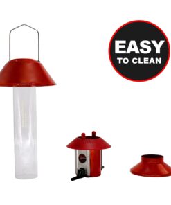 Roamwild PestOff Red Squirrel Proof Cardinal Bird Feeder Mixed Seed Sunflower Heart Version - RED - 3LBS Seed Capacity – 20.5”x7.5”x7.5” (w/Hanger) 23 61sDqqvFIhL