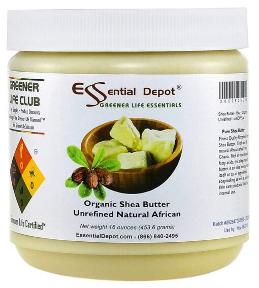 Essential Depot Shea Butter - Grade A - 16 oz - 1 lb - Organic - Unrefined - In resealable safety sealed HDPE Jar