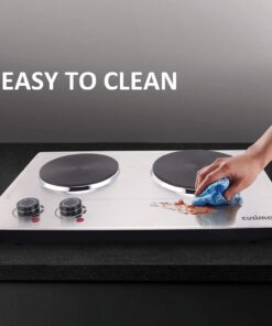 CUSIMAX 1800W Double Hot Plate, Stainless Steel Silver Countertop Burner Portable Electric Double Burners Electric Cast Iron Hot Plates Cooktop, Easy to Clean, Upgraded Version C180N Double Burner 21 61sOQh82IFL