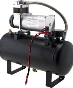 Vixen Horns Train Horn Kit for Trucks/Car/Semi. Complete Onboard System- 150psi Air Compressor, 2 Gallon Tank, 4 Trumpets. Super Loud dB. Fits Vehicles like Pickup/Jeep/RV/SUV 12v VXO8560/4124B 150 PSI + 2 GAL 18 61sPCJmmRAL