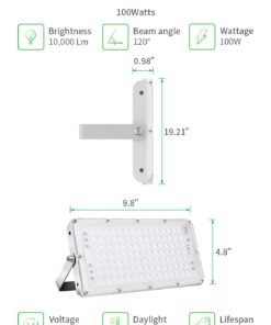 Viugreum 100W LED Flood Light, 8000LM 6000K Daylight White, 500W Halogen Bulb Equivalent, Super Bright Outdoor Work Light IP66 Waterproof Security Light Fixture for Garage, Garden, Lawn, Yard(2 pcs) Cold White 100W 2pcs 9 61sRIVFtHL