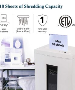 WOLVERINE 18-Sheet 60 Mins Running Time Cross Cut High Security Level P-4 Heavy Duty Paper/CD/Card Ultra Quiet Shredder for Home Office with 6 Gallons Pullout Waste Bin SD9113 (White ETL) 18-Sheet Level P4-White 9 61sSdy7UtLL
