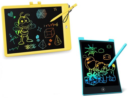 KOKODI LCD Writing Tablet 10 Inch Colorful Toddler Doodle Board Drawing Tablet, Erasable Reusable Electronic Drawing Pad, Educational and Learning Toy for 3-6 Years Old Boy and Girl(yellow&light blue)