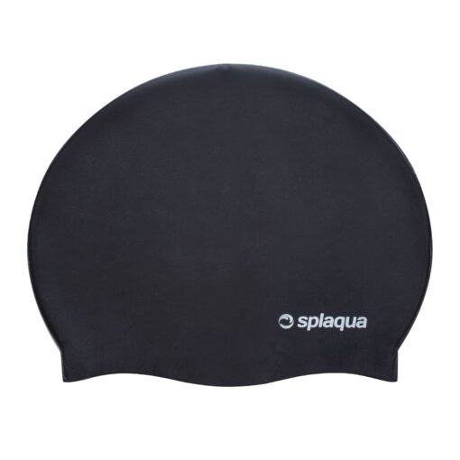 Silicone Solid Swim Cap - Waterproof, Comfortable Stretch Fit, for Men and Women, Suitable for Long Hair - for Swimming, Diving & Snorkeling - by Splaqua Jet Black